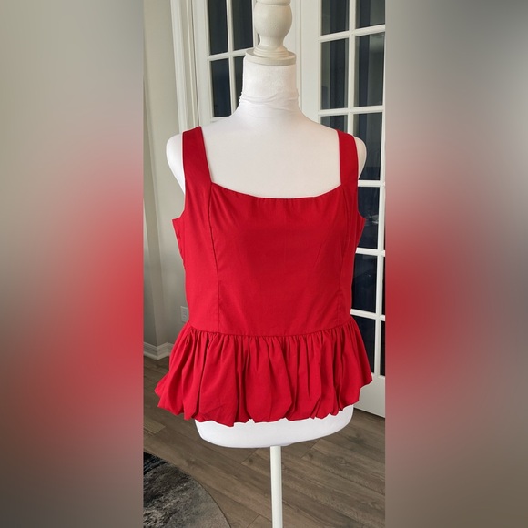Abercrombie & Fitch Red Poplin Bubble Hem Peplum Top - Size L - Picture 12 of 16